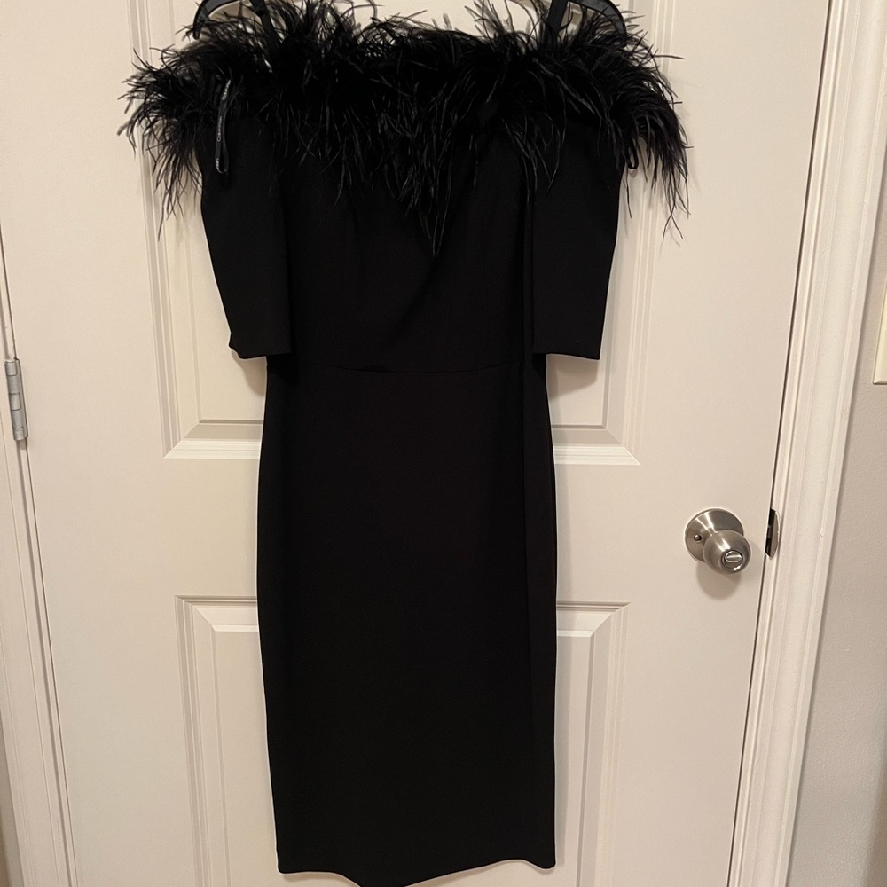 Calvin Klein Women's Off The Shoulder Faux Feather Dress Black